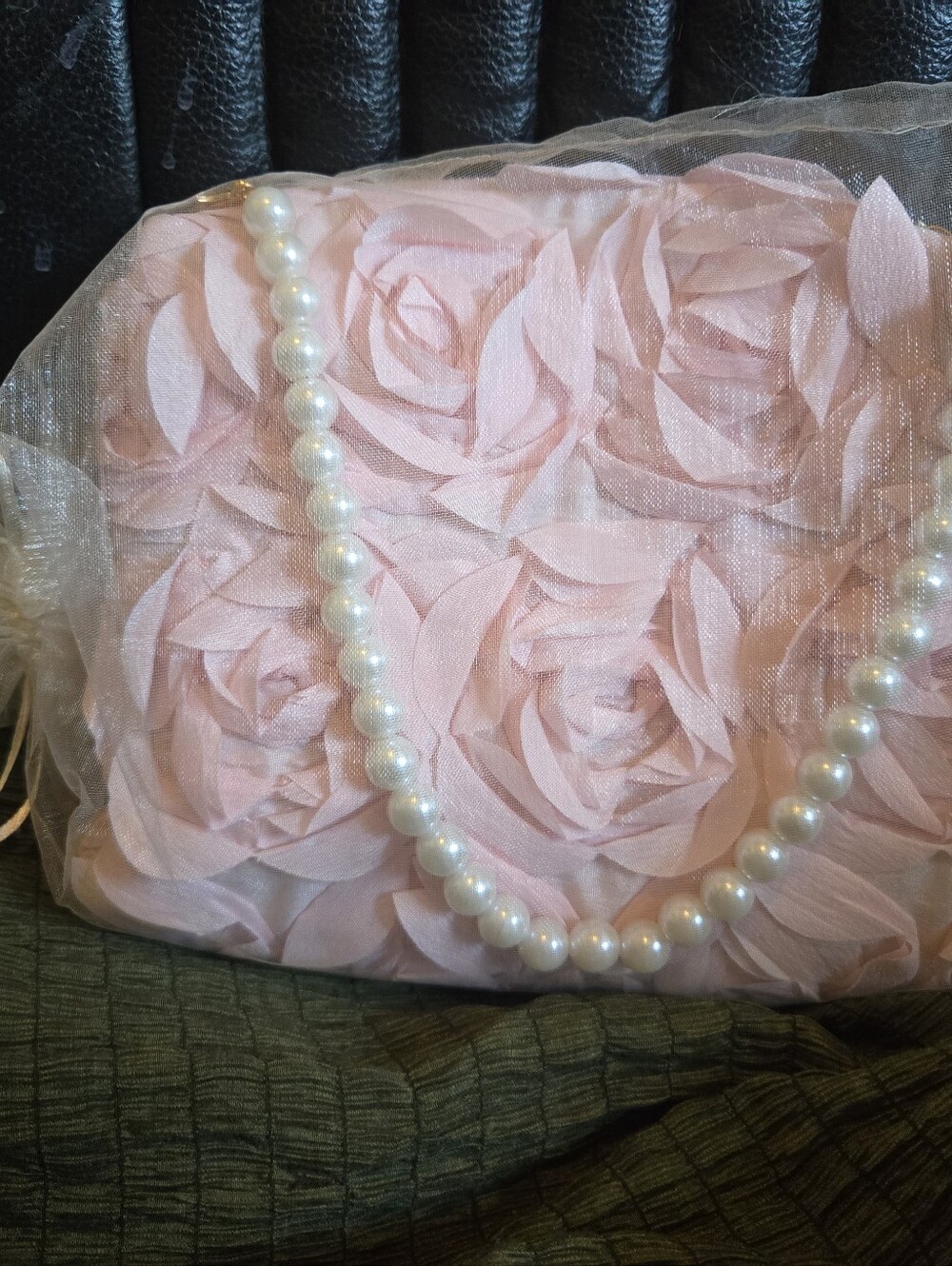 Pink Floral Pearl-Handle Women’s Shoulder Bag, NIP - Picture 6 of 7